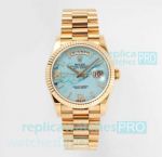 TWS Factory Replica Swiss 2836 Rolex Day-Date 36MM Fluted Bezel Yellow Gold Watch 